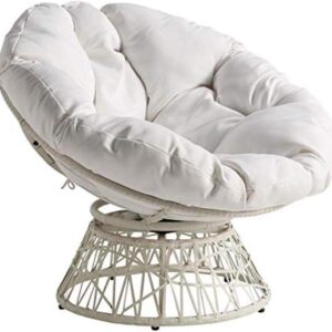 OSP Home Furnishings Wicker Papasan Chair with 360-Degree Swivel, White Frame with White Cushion