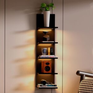 5-Tier LED Wall Shelves, Vertical Floating Storage, Black, Home Decor Organizer