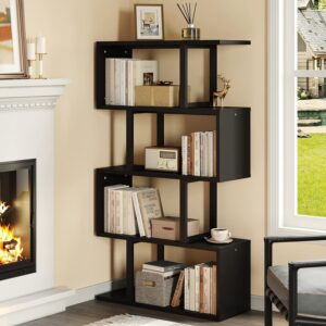 YITAHOME 5-Tier S-Shaped Bookshelf, Black, for Living Room & Home Office